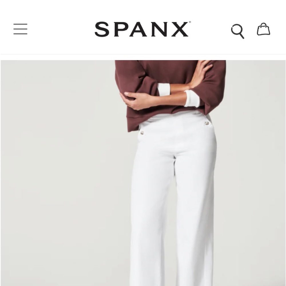 Spanx stretch twill cropped wide leg pant, Large, white